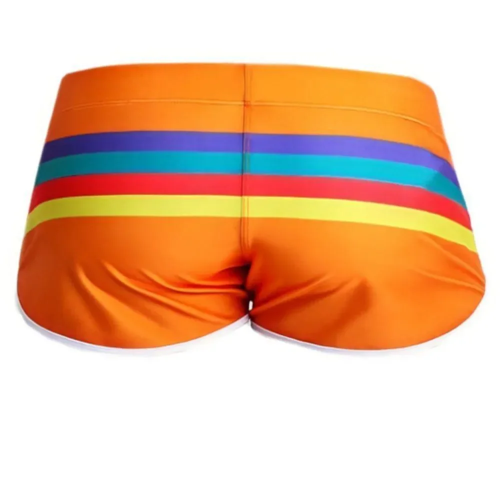 Men's Sexy Orange Striped Swimwear Trunks Resort Shorts Orange S